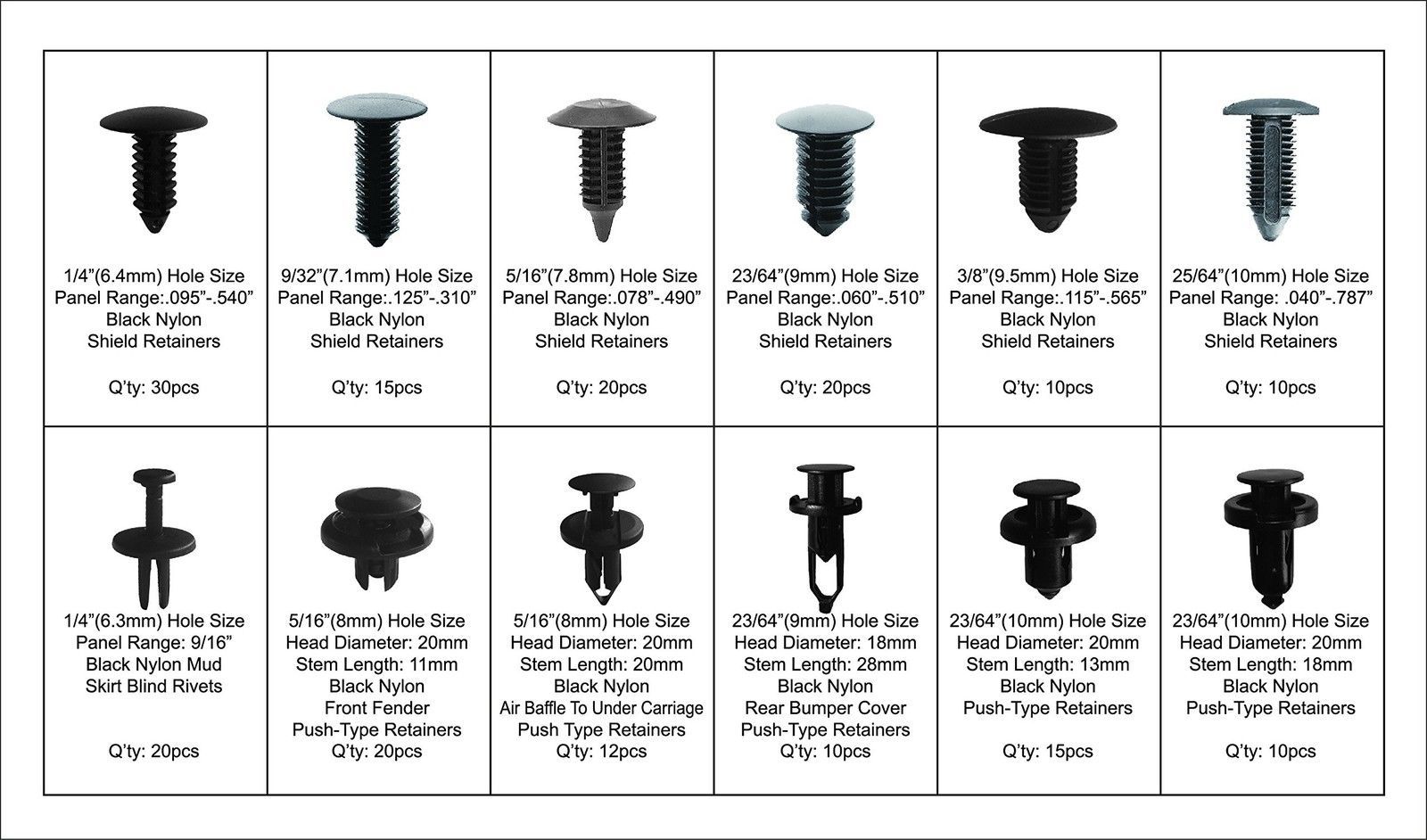 Autodayplus 192-Piece Car Body Bumper Push Pin Rivet Fastener Clip Assortment Kit