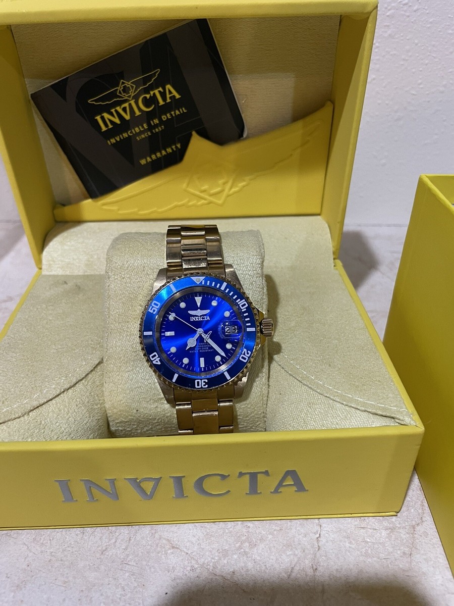 Invicta Pro Diver Blue Dial Mens Blue Dial Gold-Tone Stainless