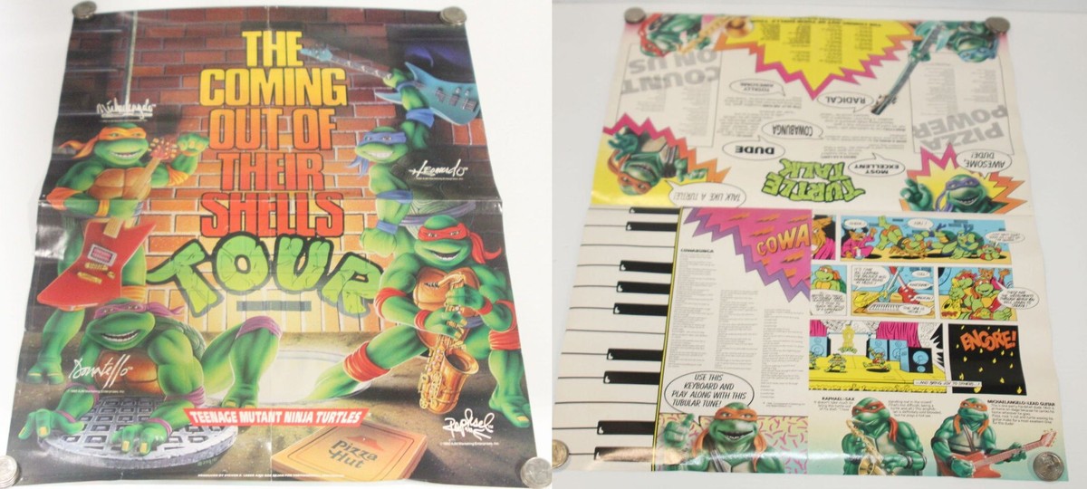Vintage TMNT 1990 Coming Out Of Their Shells Tour Poster Pizza Hut