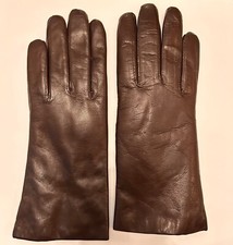 Ladies fur lined leather gloves, dark brown, supple lambskin leather, Size 7.5