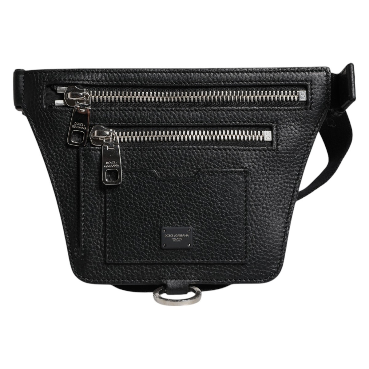 DOLCE & GABBANA Bag Black Calfskin Logo Plaque Belt Waist Men