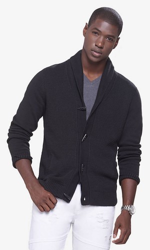 NEW EXPRESS BLACK MIXED STITCH SHAWL COLLAR TOGGLE CARDIGAN SWEATER SZ XL |  eBay