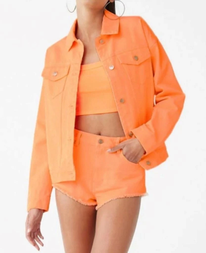 FOREVER 21 NEW Women s S M L Orange Oversized Trucker Denim Jacket Halloween