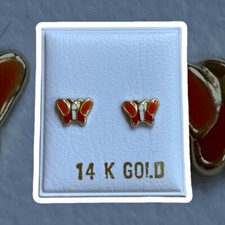 14K orange butterfly Children earring