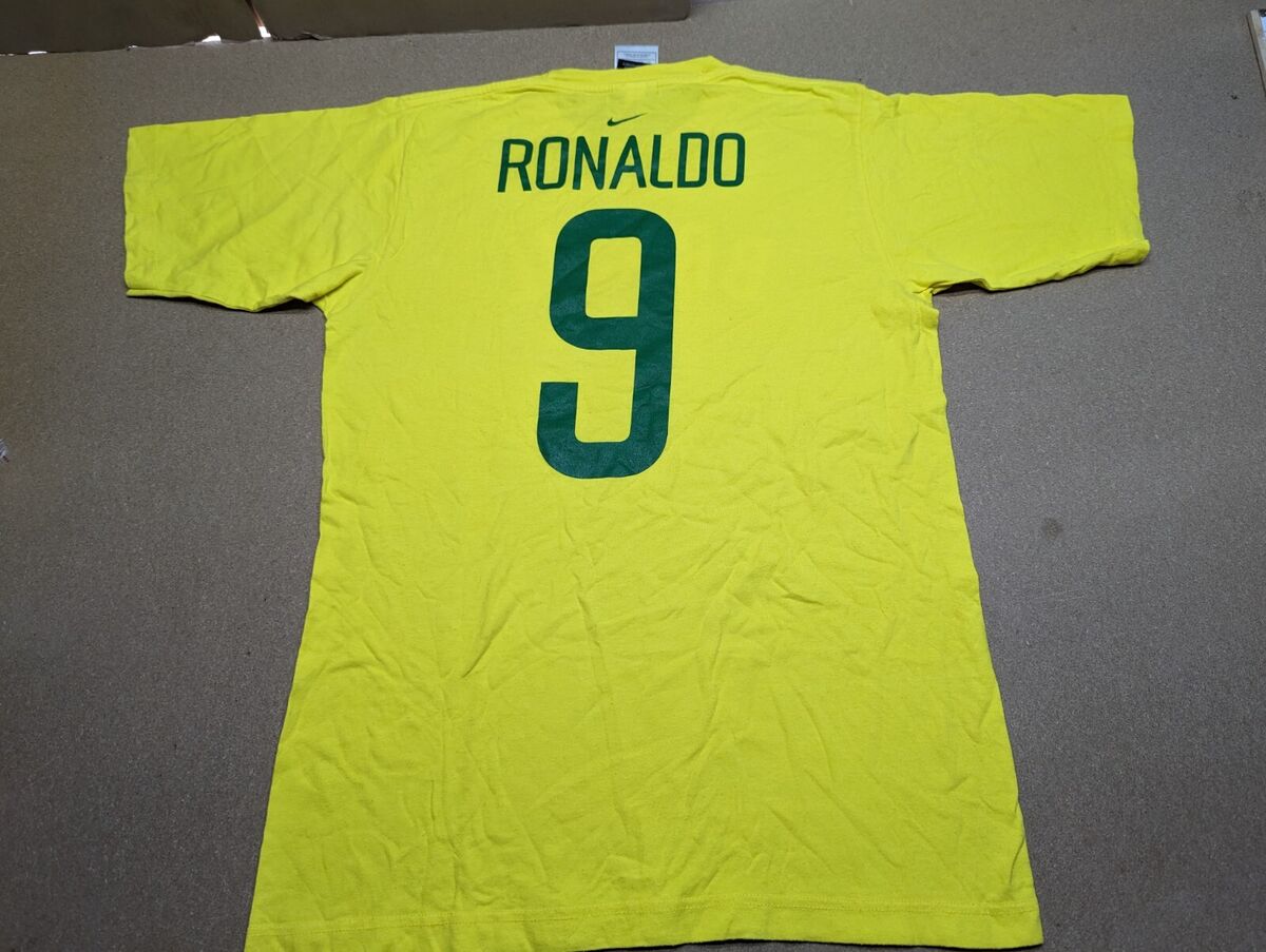 Vintage #9 Ronaldo T-Shirt Nike Team Yellow Size S Cotton Vintage #9 Ronaldo T-Shirt Nike Team Yellow Size S Cotton