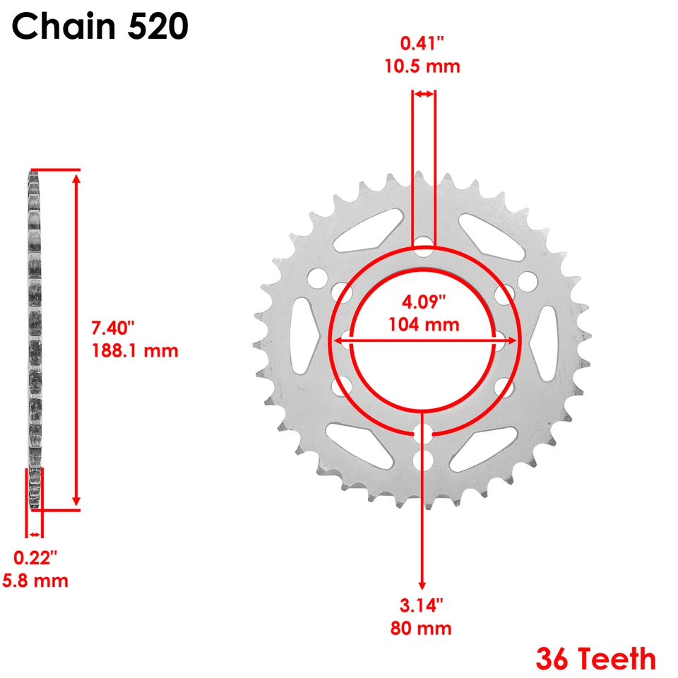 Rear Wheel Chain Sprocket for Polaris Scrambler 500 4x4 2000 2001-2012 36 Teeth - Image 2 of 4