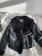 Leather Jacket Large Black Fur Collar