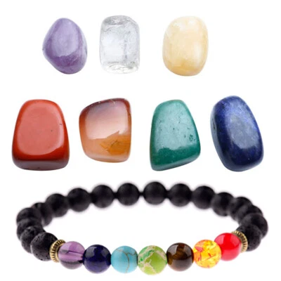 7 Chakras Piedra Natural Lava Sanación Yoga Reiki Equilibrio Dije Pulseras Joyería - Foto 14 de 15
