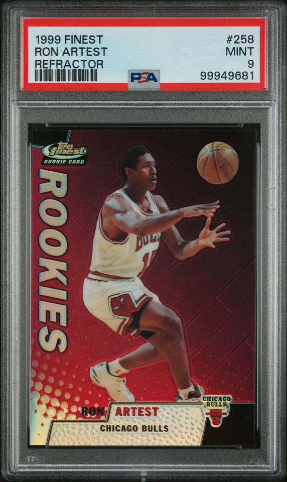 ROOKIE REFRACTOR - 1999 Topps Finest #258 Ron Artest RC - #/200 - PSA 9 POP 7 - Image 2 of 3