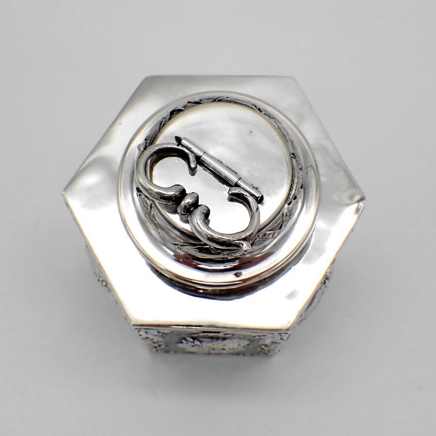 Hexagonal Tea Caddy Roman Profiles Hanau 800 Silver Georg