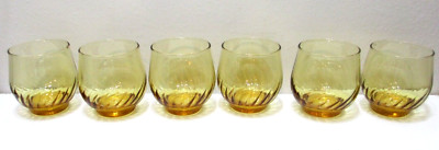 Vintage Anchor Hocking Glass Tumblers SET OF 6 Roly Poly Regal Gold Amber 3 1/8''