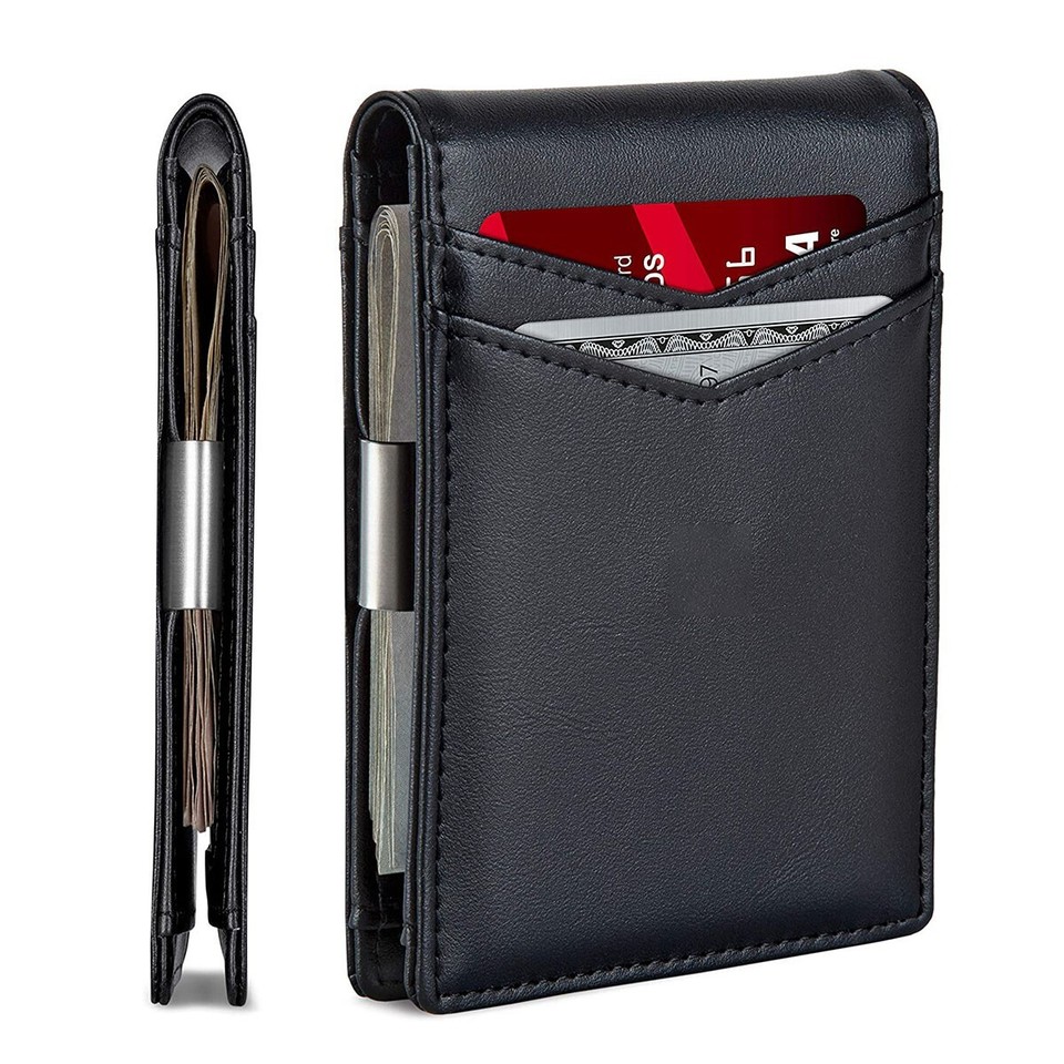 Genuine Leather Money Clip Wallet Mens Wallets Slim Front Pocket RFID