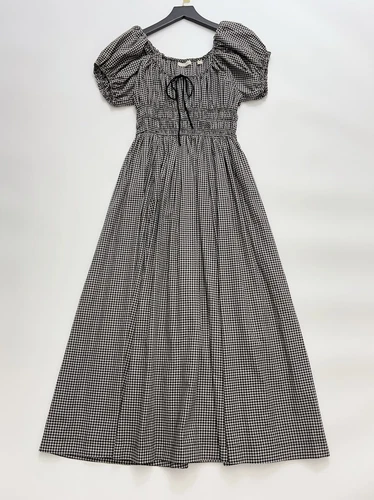 Damen Midikleid Doen Kariert Puffärmel A-Linie - Bild 3 von 13