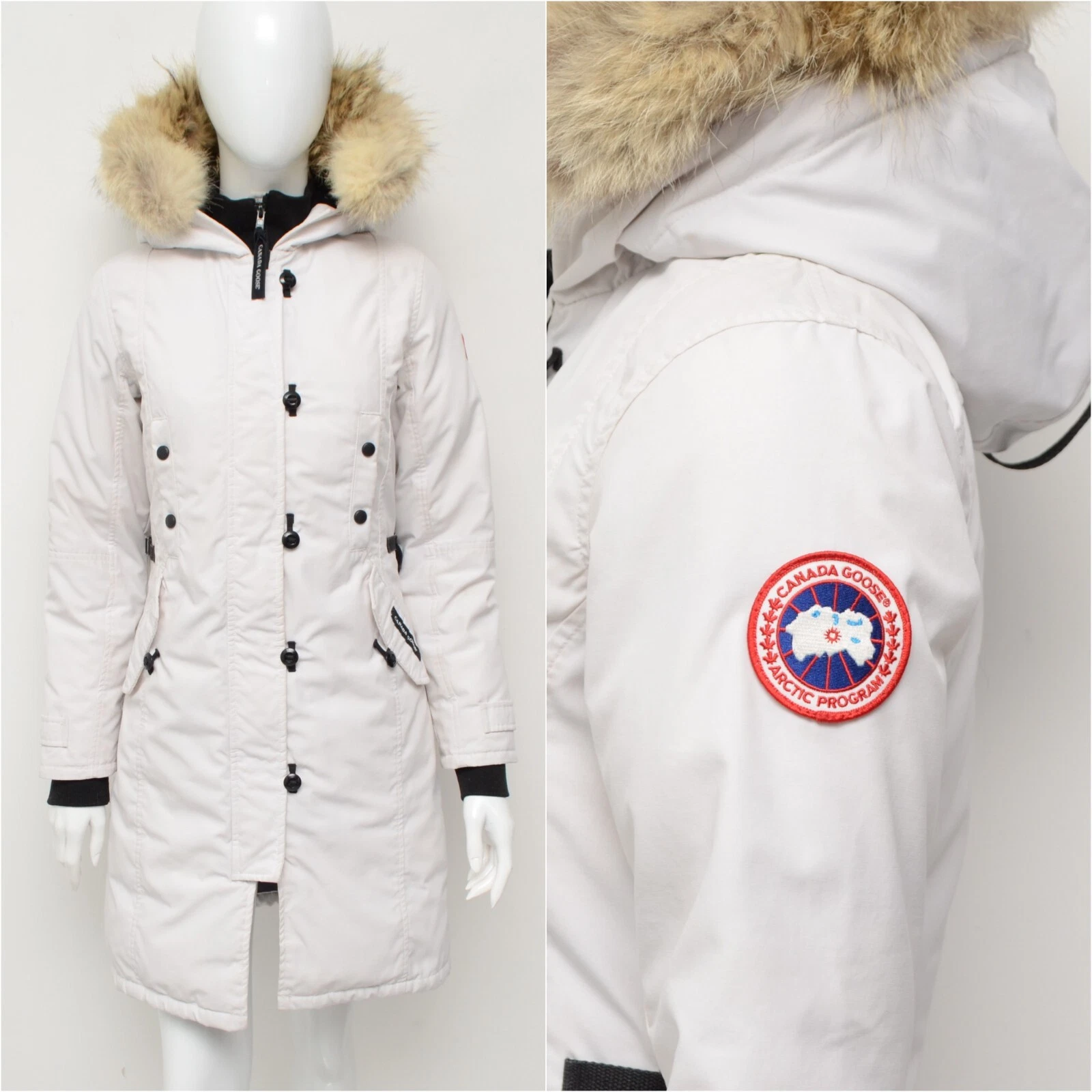 Autentico parka piumino donna Canada Goose Kensington bianco taglia XS