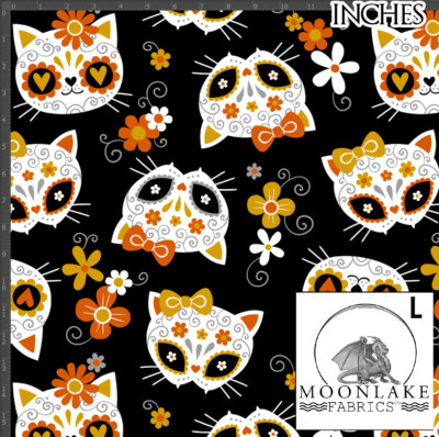 Katze Sugar Skulls Gothic Repeat Stoff 100% Baumwolle 130 g/m² Popeline