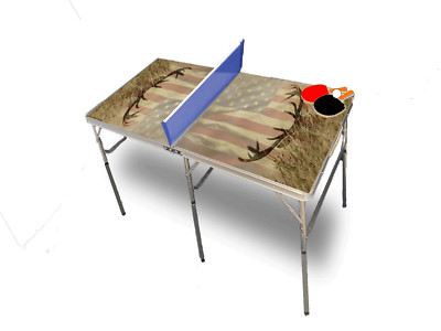 American Flag Deer Portable Tennis Ping Pong Folding Table w/Accessories