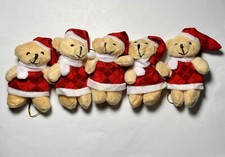 5pc 3in Small Plush Bear Christmas Tree Ornaments Decorated Hat Scarf Hanging