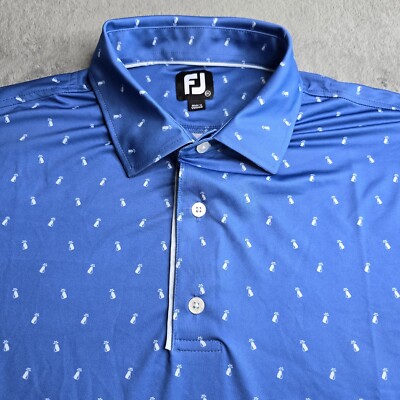 Footjoy Mens Golf Bag Print Lisle Polo Short Sleeve Blue XXL