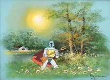 star wars boba fett Holiday Special print poster upcycled thrift store painting