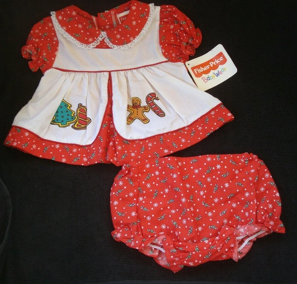 Vintage 1997 Fisher Price Infant Holiday Dress Matching Bloomers 0-6 Months NEW - Image 3 of 4