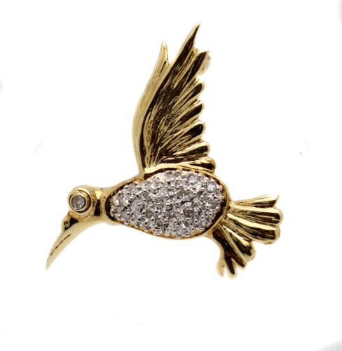 10k Gold Hummingbird .33 tcw Diamond Bird Pendant Brooch