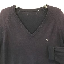 Vintage CHRISTIAN DIOR V Neck Pull Over Navy Blue Sweater Logo 46" Acrylic 80s