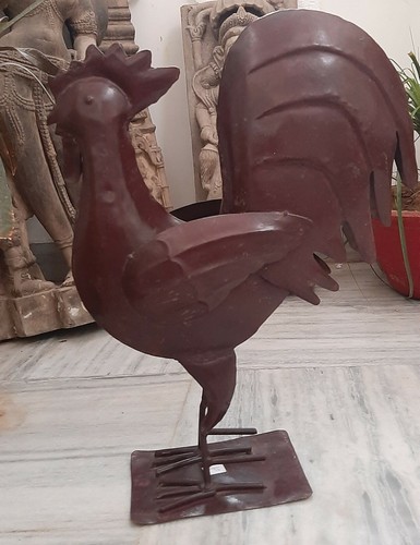 Vintage Iron Metal Cock Statue Hand Painted Rooster Figurine Table Decorative - Picture 8 of 9