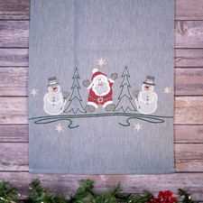 Gray Table Runner with Santa and Snowmen
