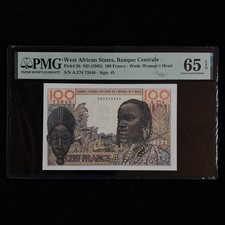 1965 West African States Banque Centrale 100 Francs Pick#2b PMG 65 EPQ Gem UNC