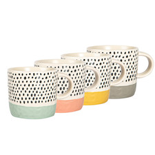 Dipped Dotty Stoneware Coffee Mug Large Rustic Ceramic Tea Cups Set 385ml