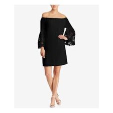 Ralph Lauren Black Lace Bell Sleeve Off Shoulder Cocktail Shift Dress Size 8