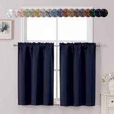 Navy Blue Short Blackout Curtains 36 Inch Length, Small Kitchen Curtain Tier ...