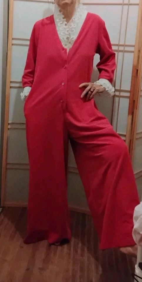 Cozy Soft Vintage 50's Marilyn Palazzo Scalloped Ruffles Romper Loungewear LG/M - Image 2 of 4