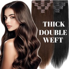 Extra Double Weft Thick Clip In 100 Real Remy Human Hair Extensions FULL HEAD