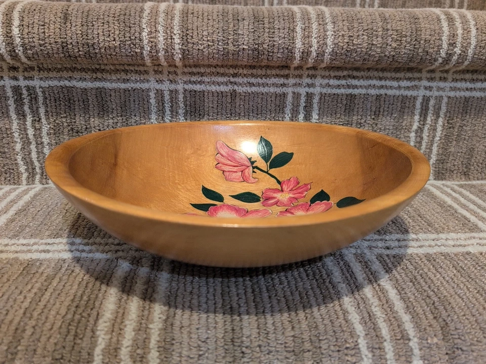 Cuenco de madera decorativo vintage pintado a mano Foto 3 de 4