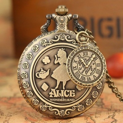 Vintage Hase Mädchen Analog Quarz Taschenuhr Halskette Kette Anhänger Gadget