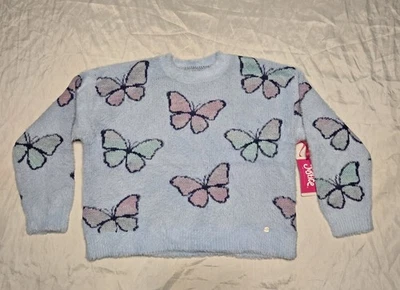 NWT Justice Girls Crew Neck Eyelash Sweater Butterflies Medium 10 Pullover Fuzzy - Image 1 of 4