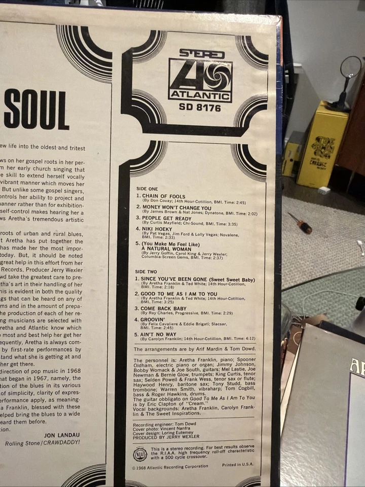 Aretha Franklin – Lady Soul - 1968 Vinyl LP Record Album SD 8176 - Image 4 of 4