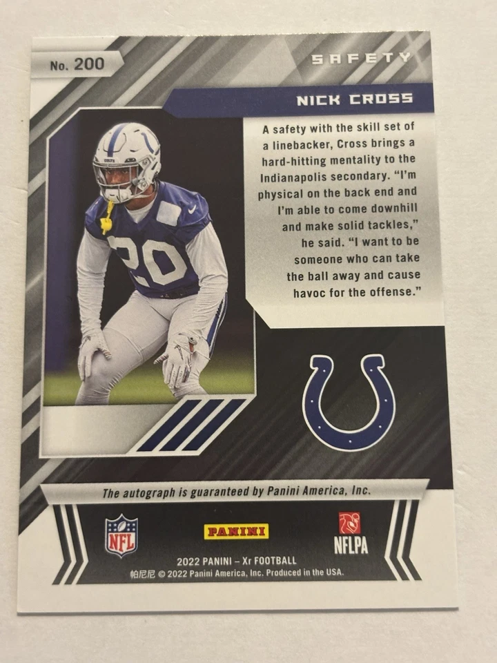 2022 Panini Xr  Nick Cross #200 Autograph 197/199 - COLTS - Image 3 of 4