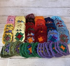 Lot of 100 Granny Square Multicolor Crochet 3"x3" Handmade For Afghan Throw