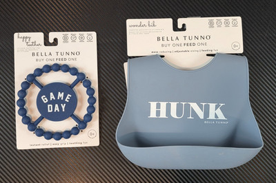 Bella Tunno Happy Teether Game Day & Hunk Wonder Bib Food Grade Silicone