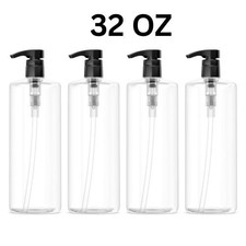 4-Pack 32 Oz Plastic Dispensers With Black Pumps For Soap Shampoo Or Lotion