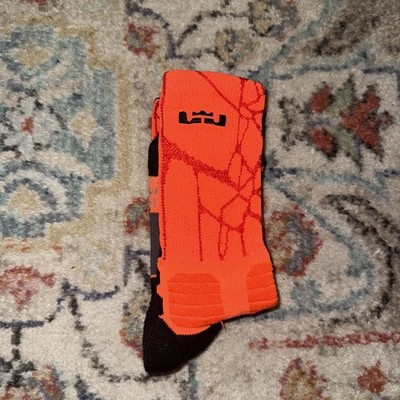 Nike LeBron Hyper Elite Basketball Crew Socks   Bright Orange/Black M 6-8 NBA