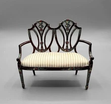 MINIATURE DOLLHOUSE 1:12 - BESPAQ MAHOGANY MADELINE ROSE SETTEE - 6505-MR-MH