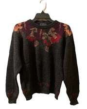 Woolrich Woman Vintage Wool Sweater Leaves Pine Cones Sz Large Crewneck