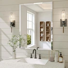 Beveled Wall Mirror Rectangle Bathroom Vanity Mirror Frameless Shatterproof Deco