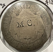 1841 Thaler Saxony German States Silver Coin - MC Counter Stamp
