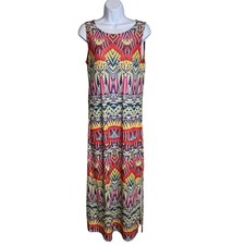 NALLY & MILLIE Tribal Aztec Print Stretch Maxi Dress Sz M Colorful Boho Resort