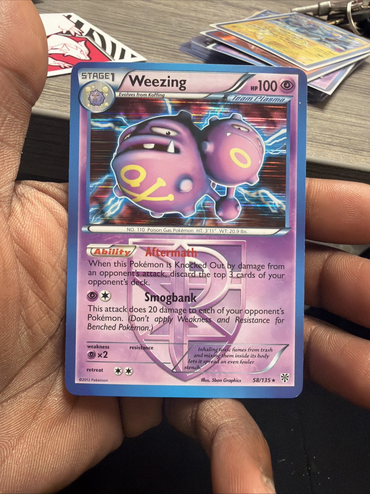 Pokémon WEEZING Card 58/135 Holo Rare LP Plasma Storm Light Play TCG Team Plasma