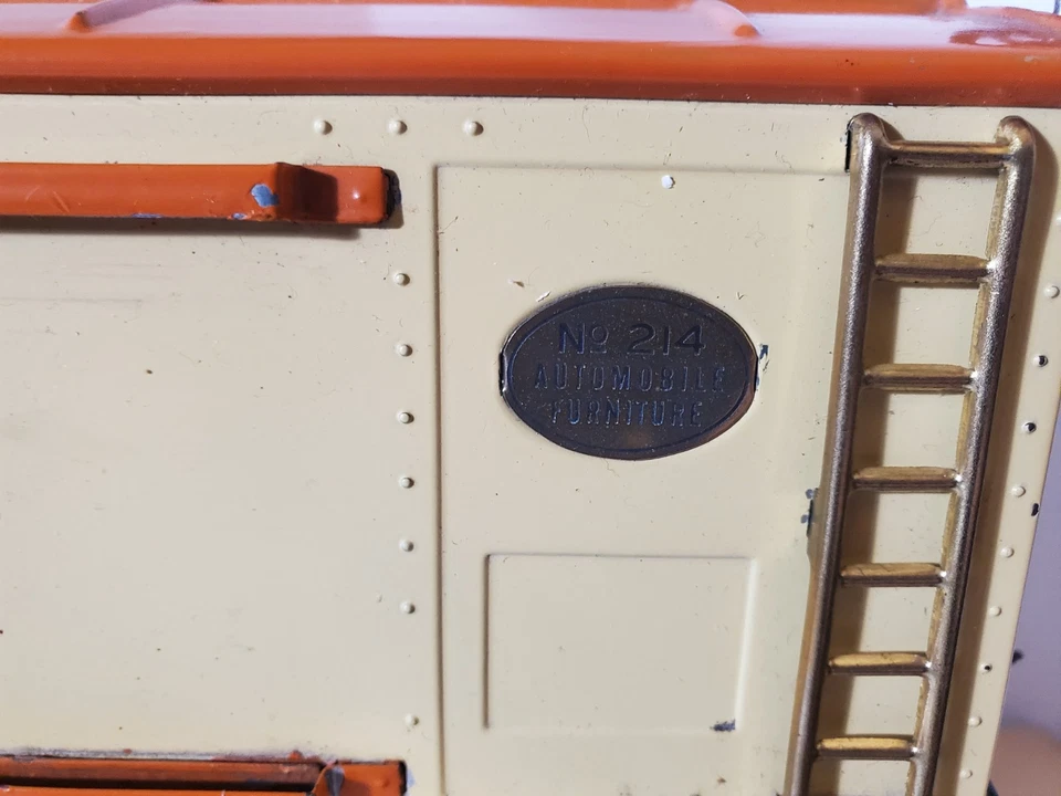 Pegatina Lionel Standard Gauge 214 Auto Furn Boxcar Pre-Guerra Original Crema/Naranja Foto 3 de 4